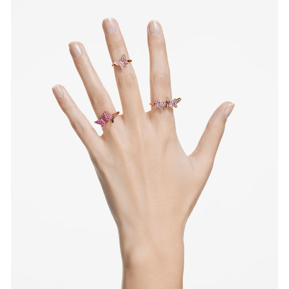 Swarovski Lilia ring Set (3), Butterfly, Pink, Rose gold-tone plated 58/8